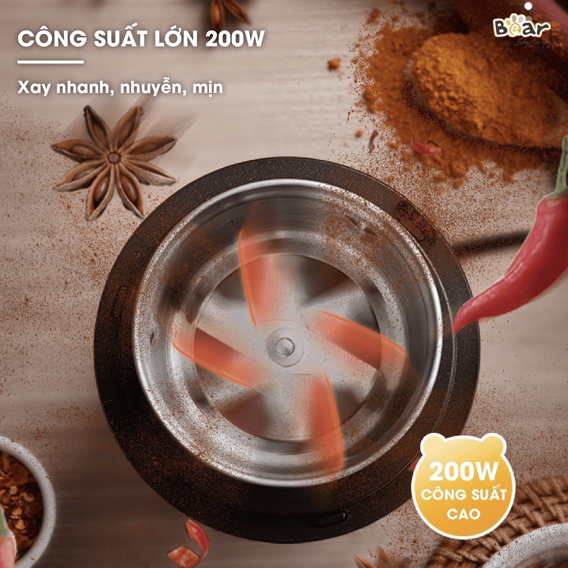 Máy xay bột khô Bear MDJ-A02G3 (Xay hạt ngũ cốc, xay cà phê, vị thuốc, xay gia vị...)