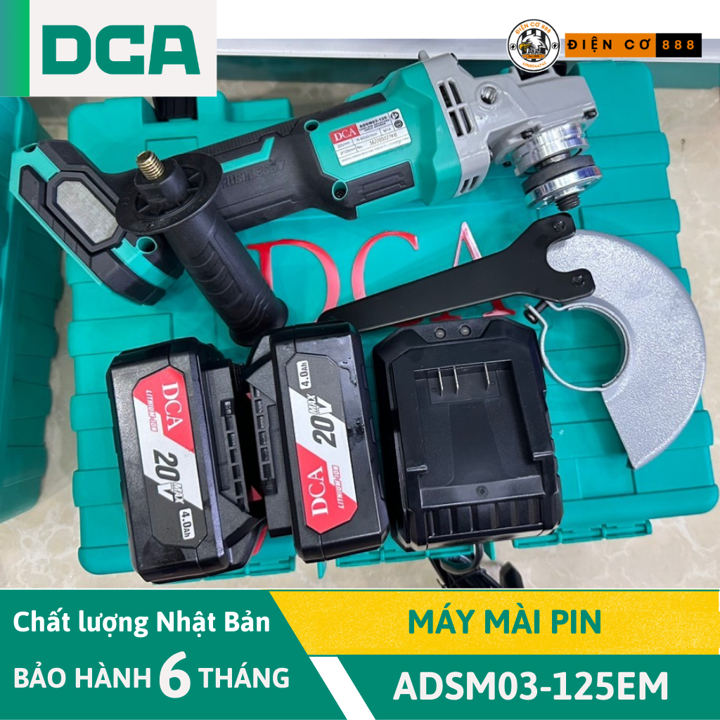 Máy mài pin DCA ADSM03-125EM 20V (2xPin 20V/4Ah, 1xSạc 20V/4Ah)