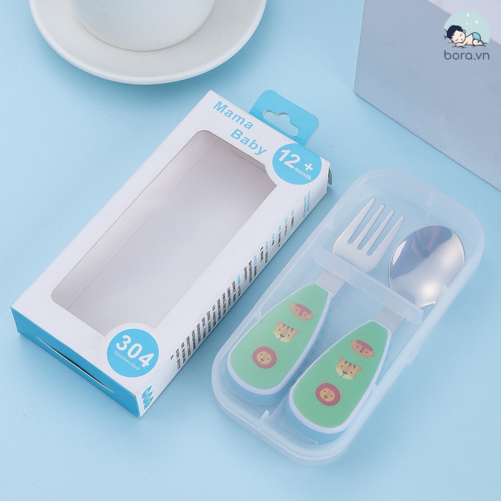 Thìa dĩa tập xúc cho bé inox cao cấp