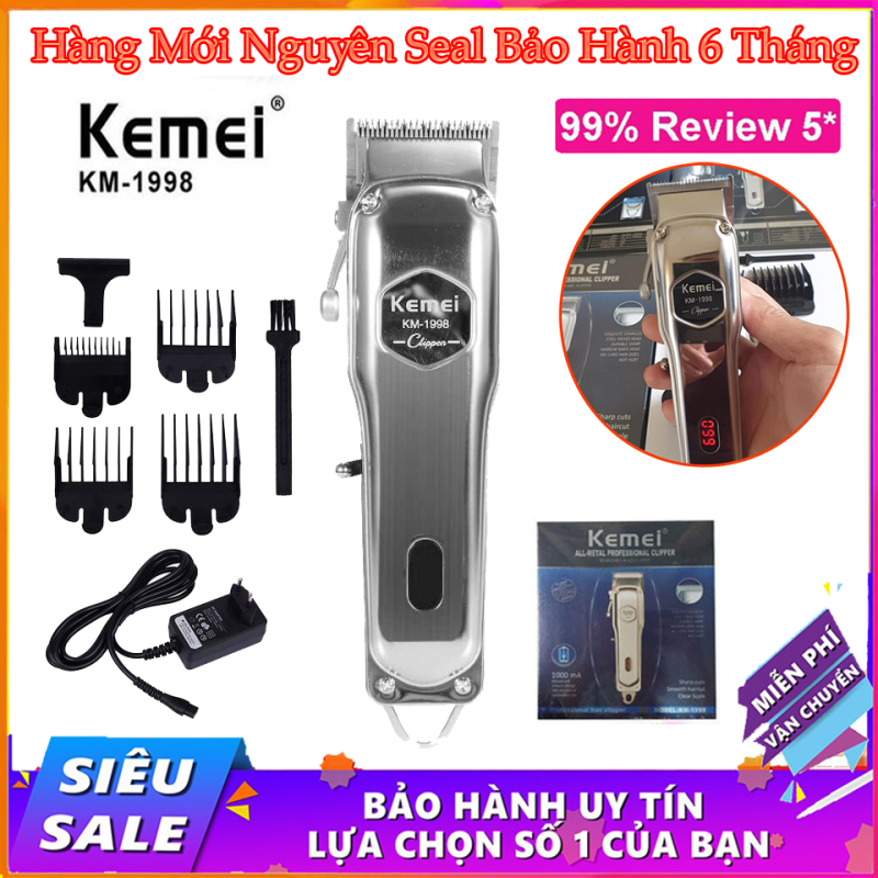 Tông đơ cắt tóc cao cấp Kemei 1998 thân nhôm nguyên khối, tăng đơ hớt tóc chuyên nghiệp không dây sạc pin nhập khẩu