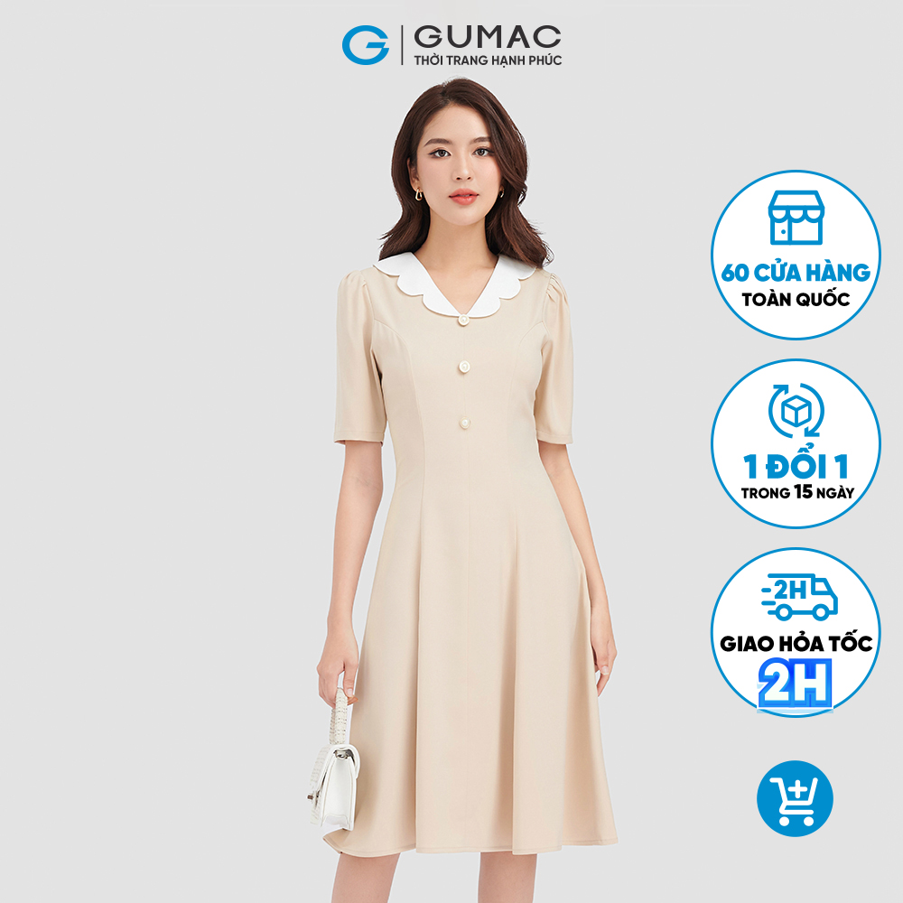 Đầm xòe phối cổ thời trang GUMAC DC10020