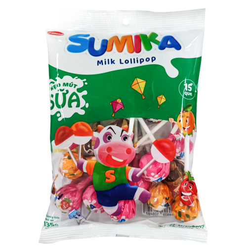 Kẹo mút Sumika Mix vị (Sữa cafe- sữa dâu- sữa cam) - Bibica