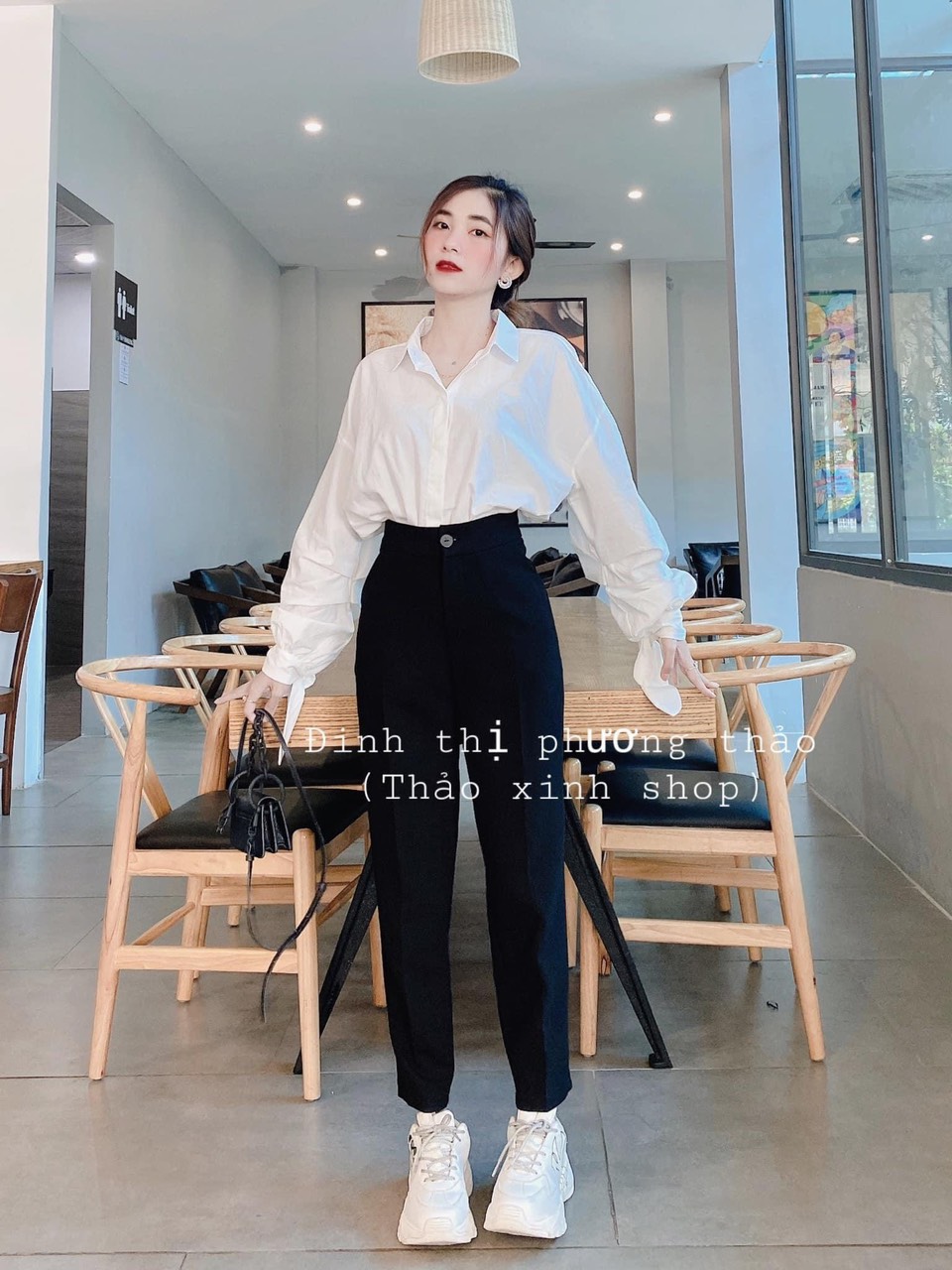 Quần tây nữ ống suông cài 1 nút 2 túi trơn cực xinh na