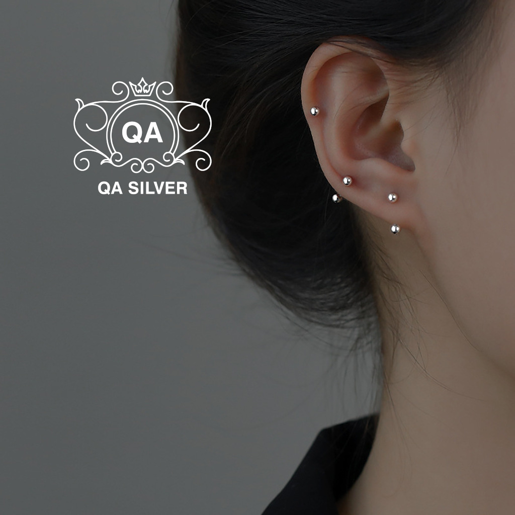 Khuyên tai bạc 925 khoen vành chốt bi vặn nam nữ bông kẹp vành S925 EARCUFF QA SILVER Earrings EA200903