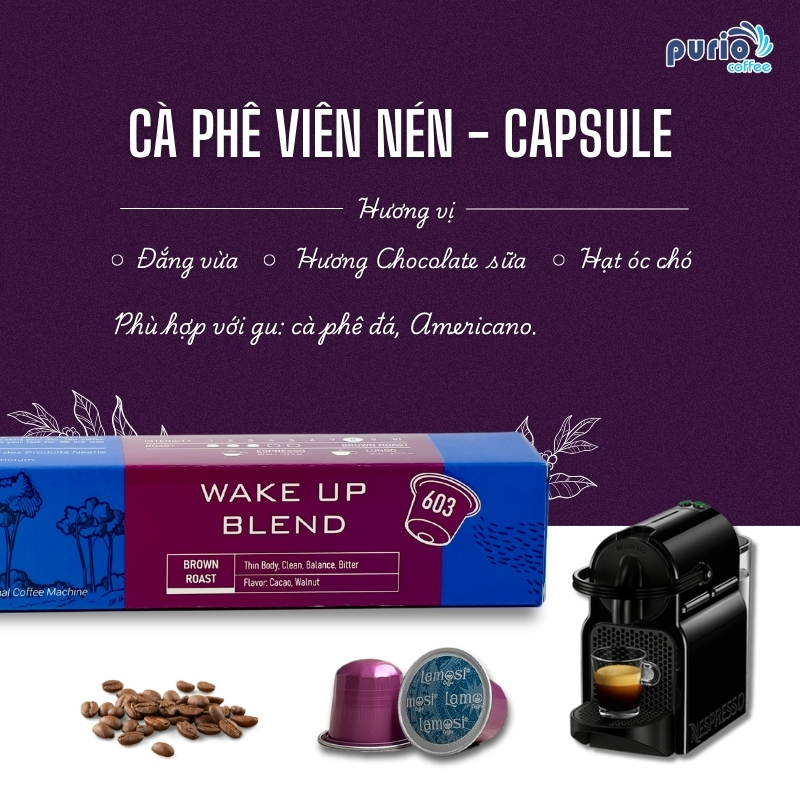 Cà Phê Capsule Lamosi 603 Wake Up Blend - Hương Vị Độc Đáo, Hương Chocolate, Phù Hợp Nespresso, Hộp 10 Viên