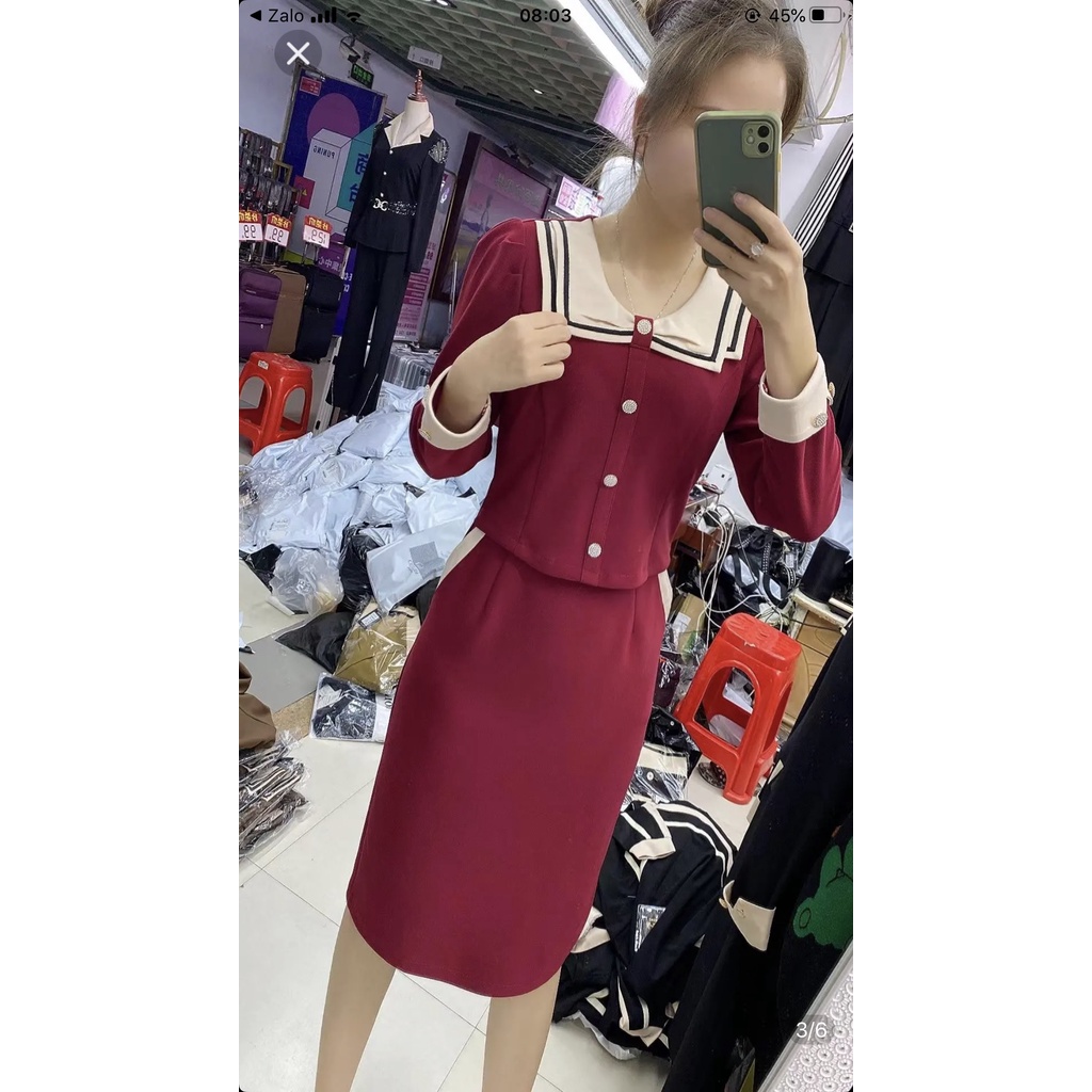 Váy nữ, Đầm thiết kế cổ nơ, dáng chữ A cao cấp