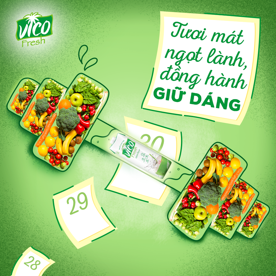 COMBO 5 HỘP 330ML NƯỚC DỪA VICO FRESH (3 SEN, 2 XIÊM)