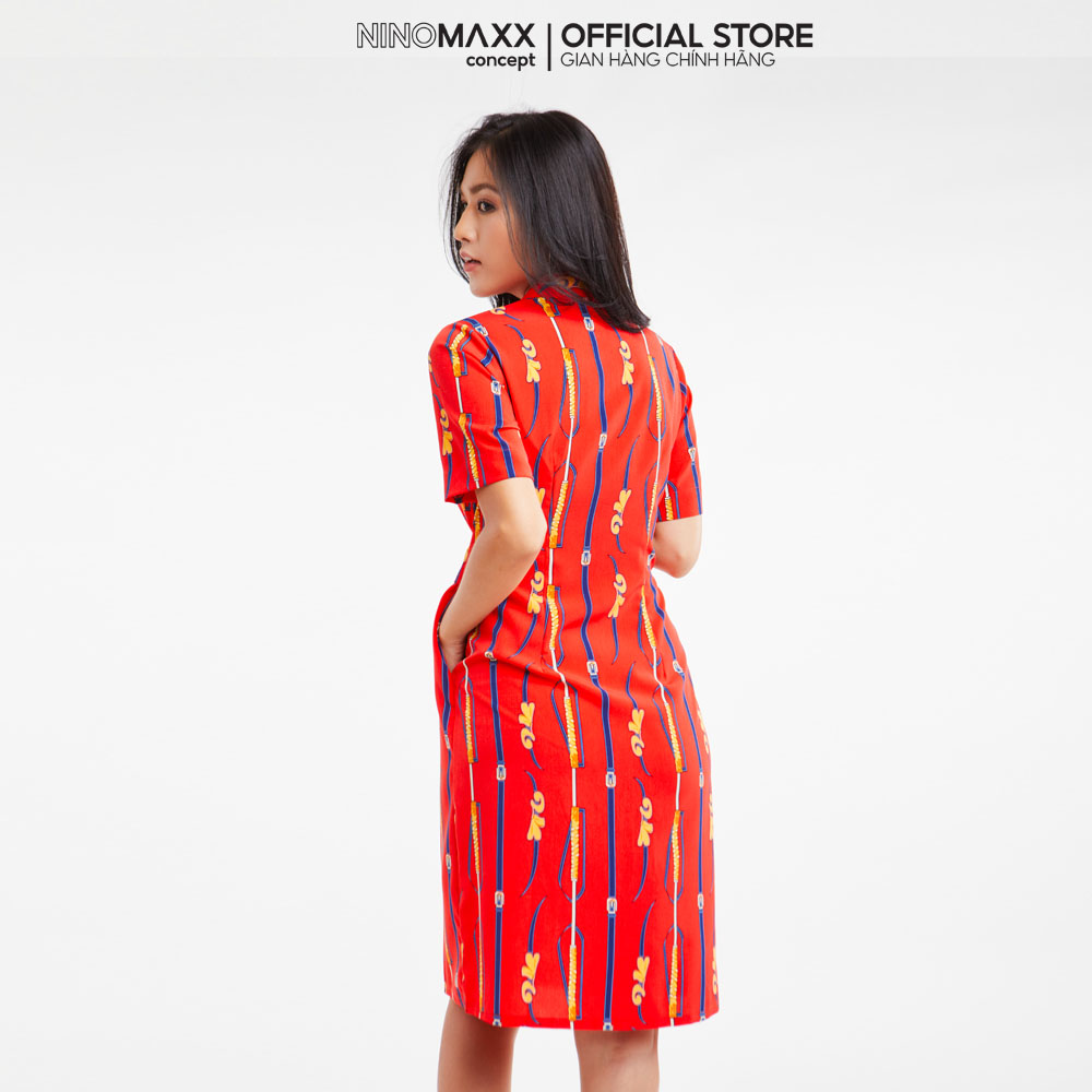 [CÒN SIZE S] Đầm Nữ Cổ Sơ Mi Thắt Eo In Hoạ Tiết Chất Liệu Poly N&M Thương Hiệu NINOMAXX 2009015