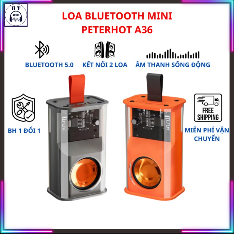 Loa trong suốt LED Theo nhạc, Loa mini | Loa Bluetooth cao cấp,Loa PETERHOT A36 HT AUDIO thiết kế trong suốt đèn led độc đáo nháy theo nhạc, loa không dây cầm tay nhỏ gọn âm thanh hay bass chất