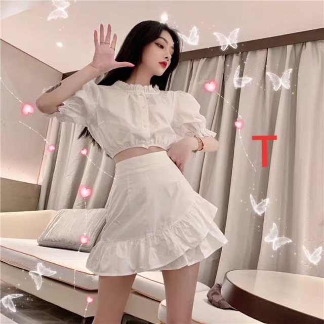 Set Áo kiểu croptop kèm chân váy đuôi cá Ulzzang