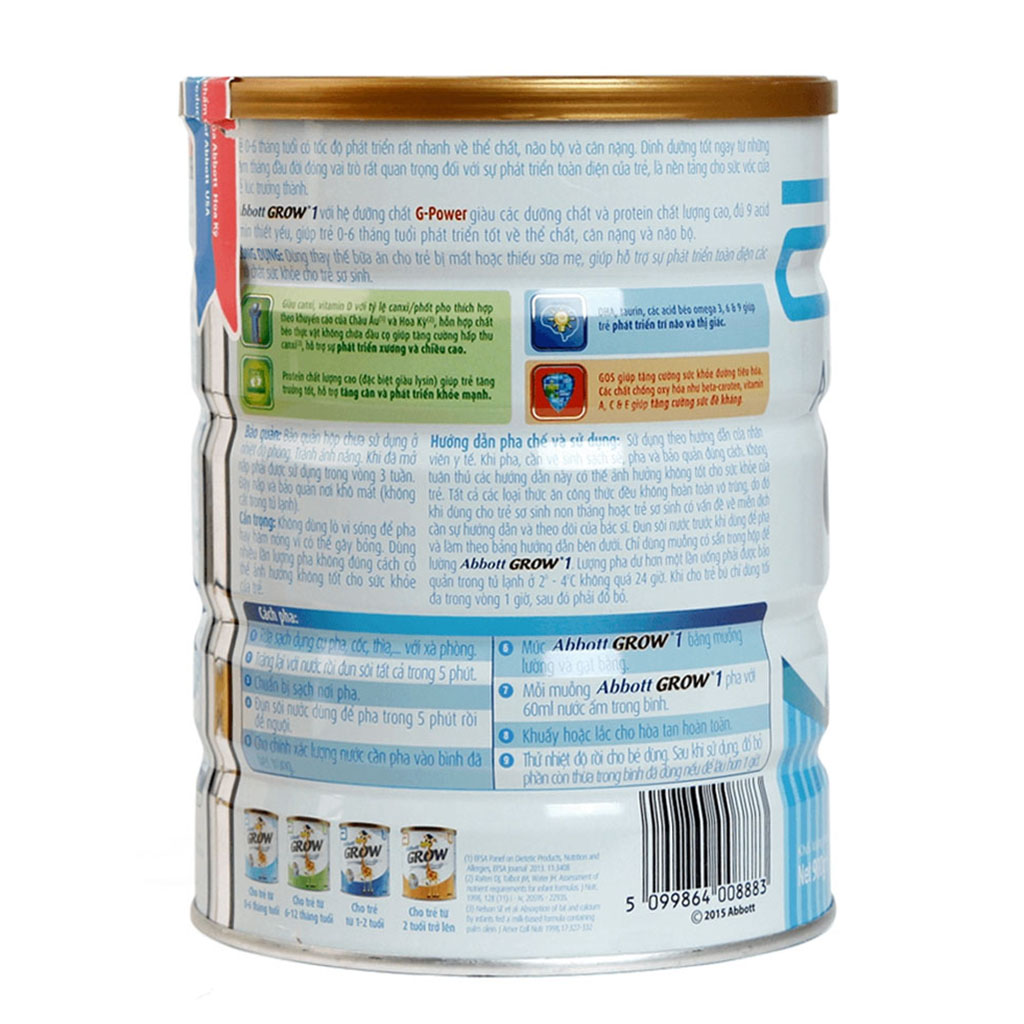 Sữa Bột Abbott Grow 0+ Hộp 850g (Ước muốn Cao hơn, Thông Minh hơn)