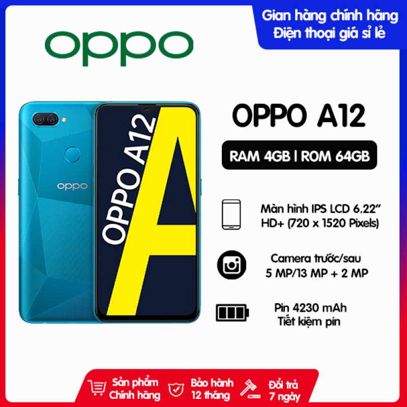 Điện thoại Oppo A12 RAM 4GB, Bộ nhớ trong 64GB - Hàng chính hãng, mới 100%, Nguyên Seal, bảo hành 12 tháng