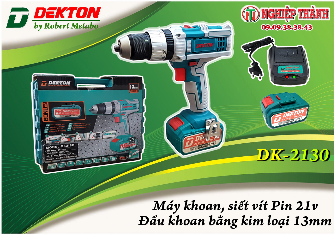 Máy khoan, siết vít Pin 21v Dekton DK-2130 (2 pin / 4.0Ah)