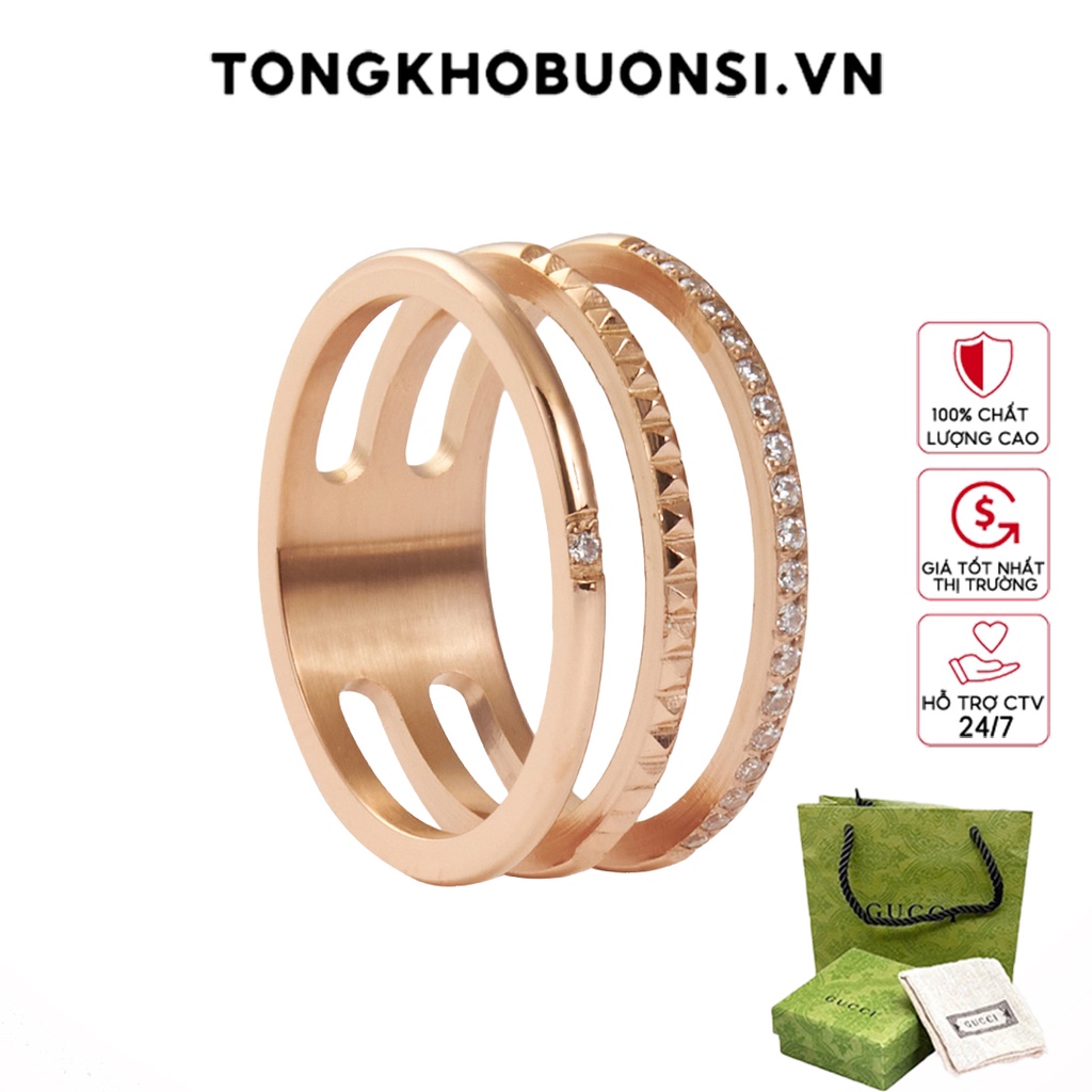 Nhẫn nữ Gucci Three Layer jewelry -Nhẫn thép titan không gỉ - 8050RG Full box