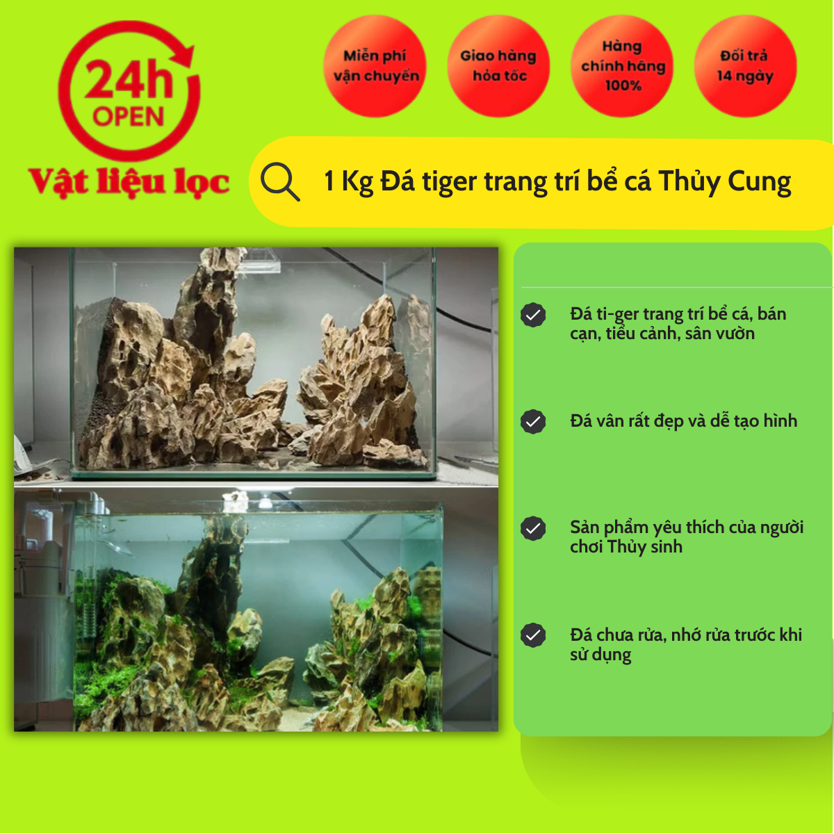 Đá tiger trang trí setup bể cá cảnh thuỷ sinh