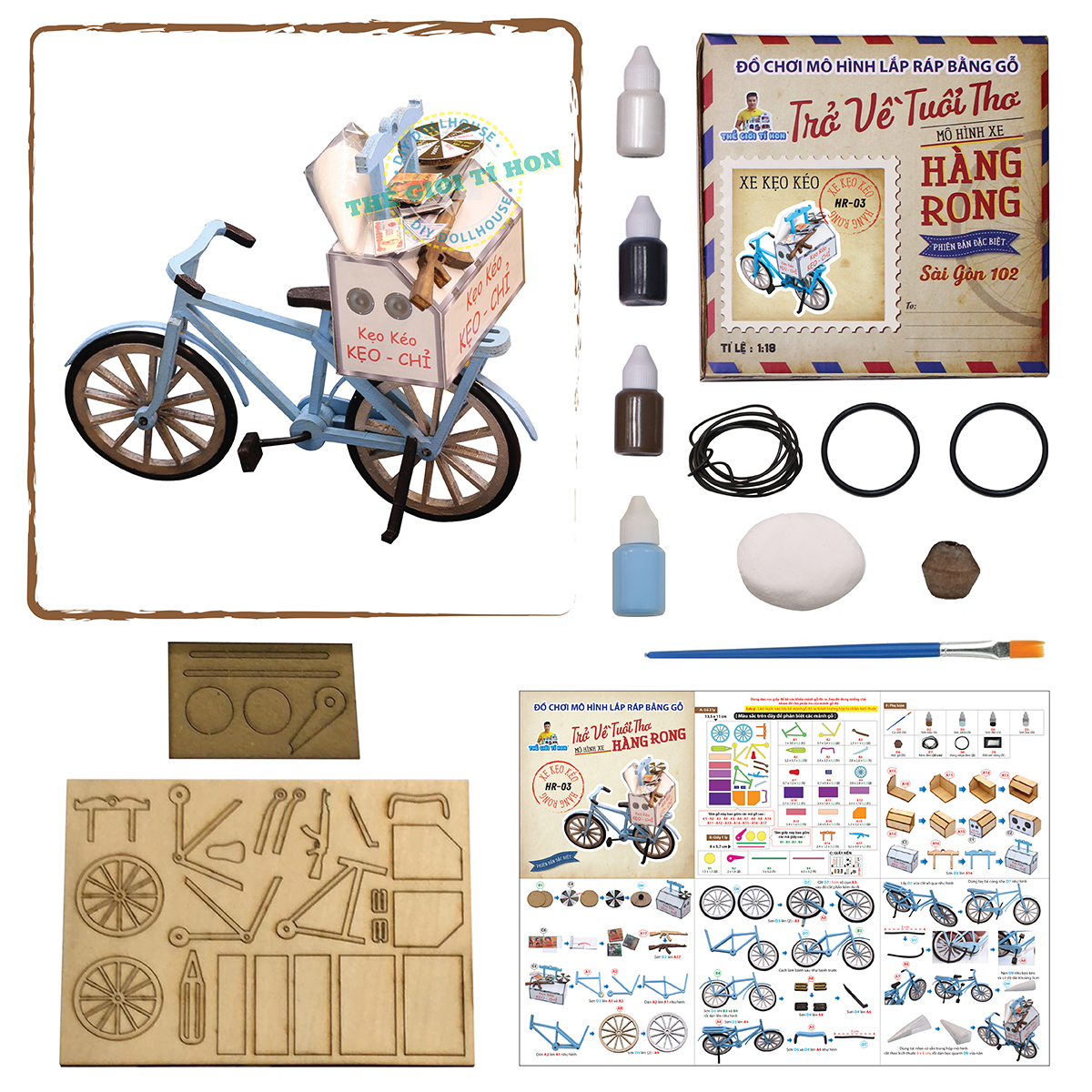 [HCM]MÔ HÌNH TỰ LẮP RÁP DIY SÀI GÒN XƯA VÀ NAY - XE KẸO KÉO - HR03