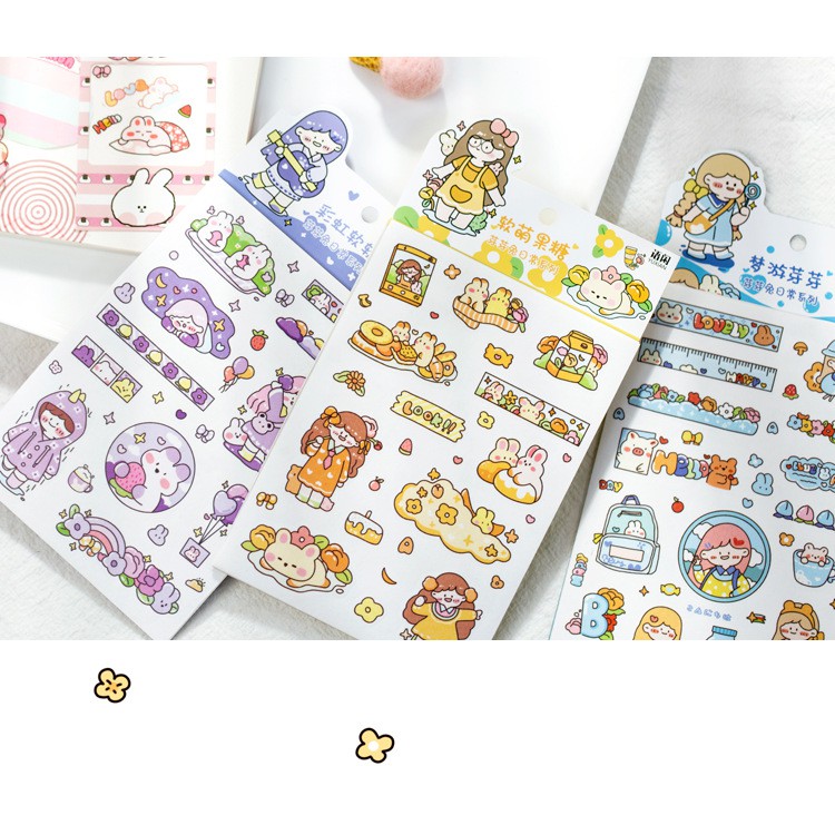 Sticker set 6 tấm (giấy washi/PVC) bé gái dễ thương - MiuSua