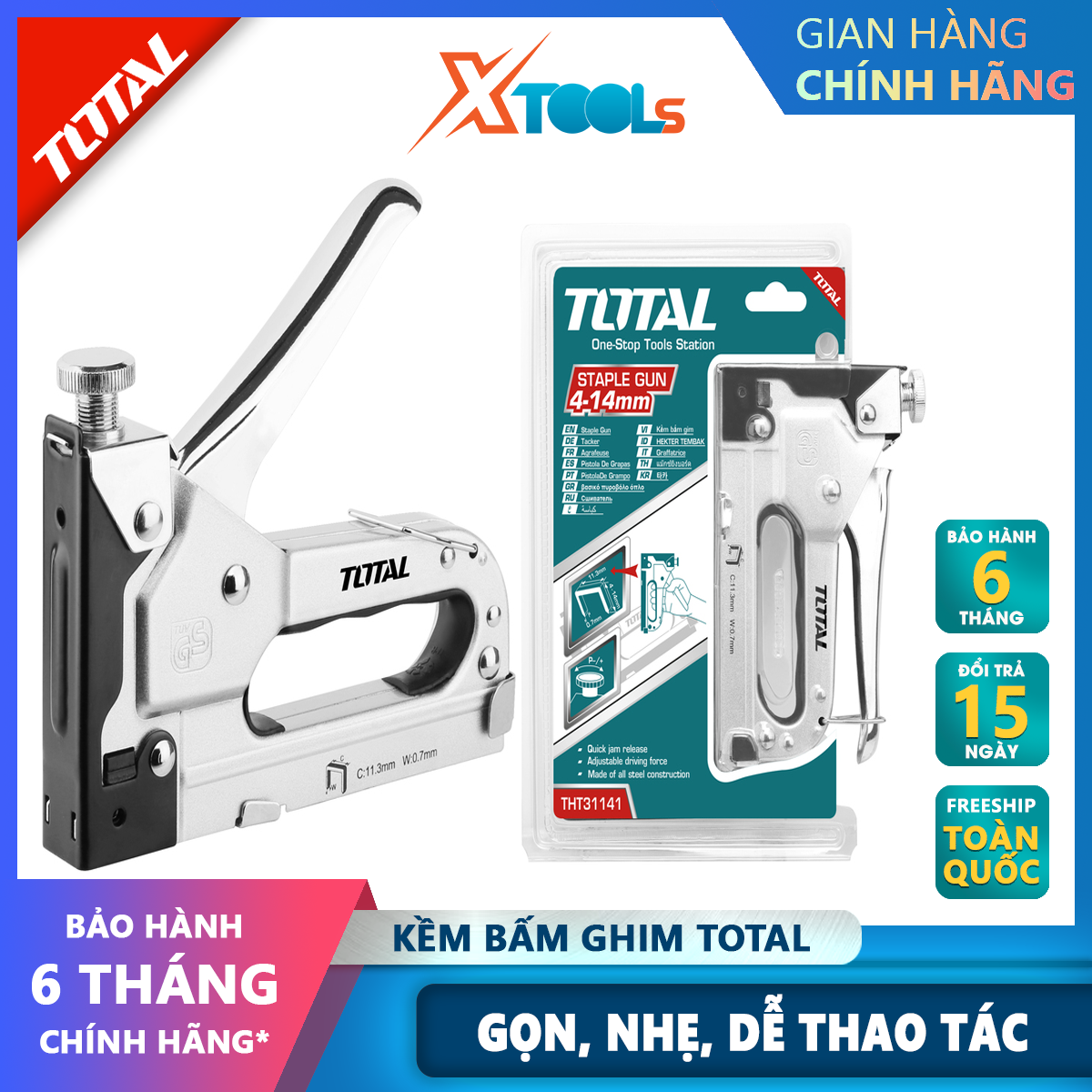Kềm bấm ghim TOTAL THT31141 | Kìm bắn đinh ghim 414mm thép cao cấp, chống rỉ sét, ghim nhạy, chắc chắn