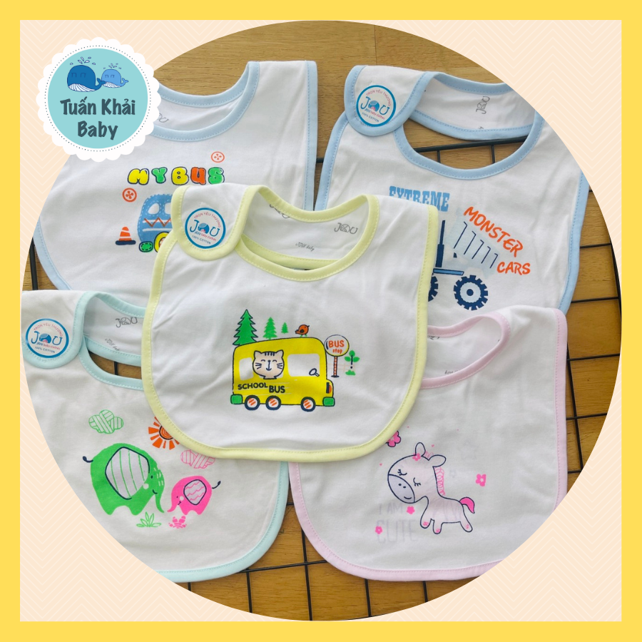 Túi  3 cái Yếm sơ sinh cao cấp JOU- Yếm ăn dặm 2 Lớp cotton mềm, mịn, thấm hút tốt