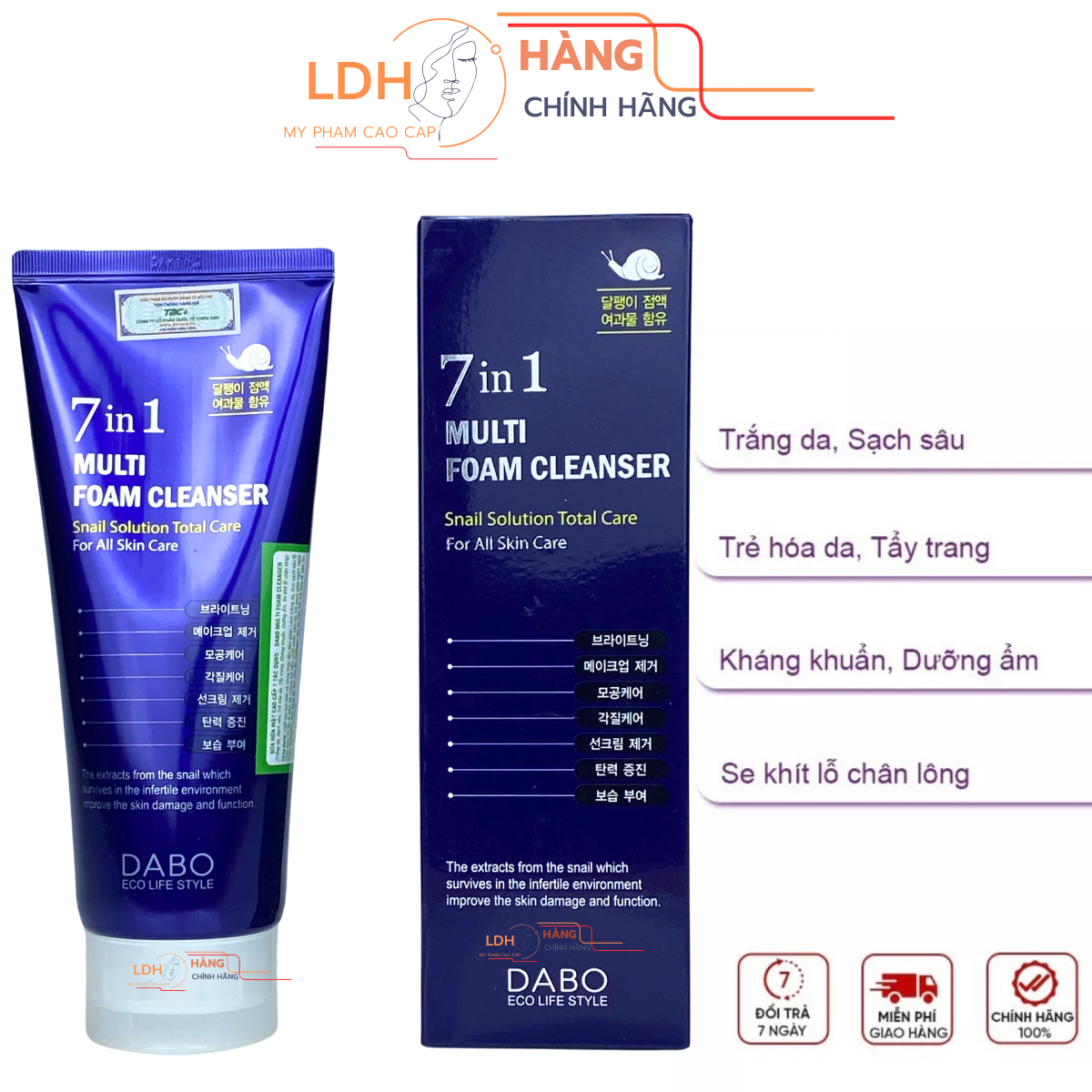 Sữa rửa mặt cao cấp 7in 1 dưỡng trắng DABO Multi Foam Cleanser 180ml