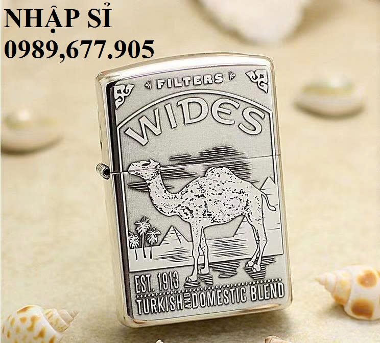 Bật Lửa  ZIPPO Mỹ , ZIPPO USA Đồng Trắng Đáy STERLING Khắc Nổi Hình LẠC ĐÀ WINDES   [KHÔNG XĂNG]
