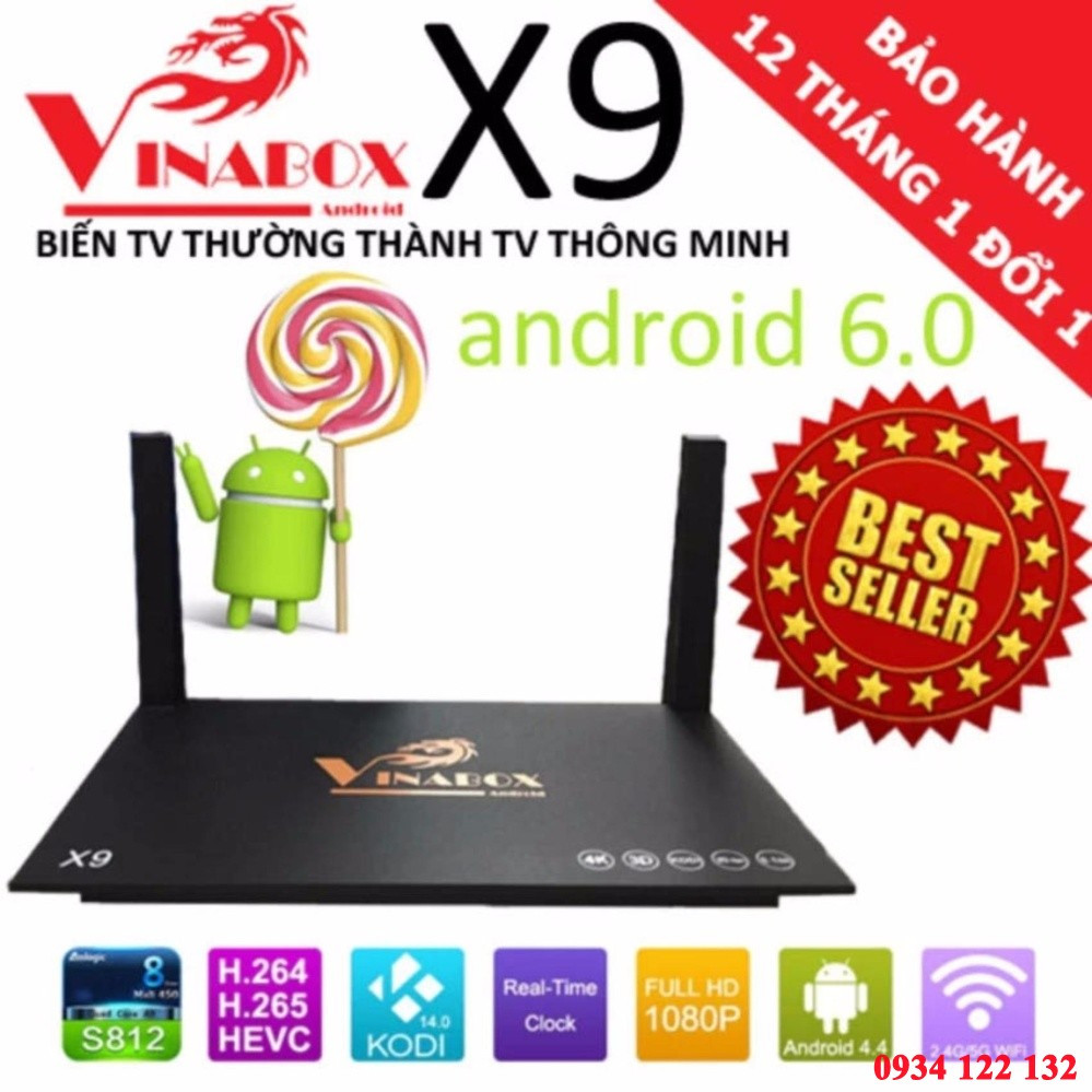 Android tv vinabox x9 plus - ram 2gb android 6.0 bh 12 tháng 1 đổi 1