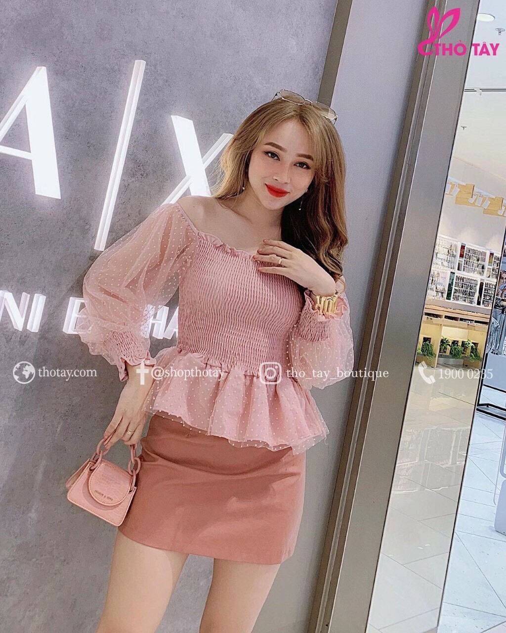 ÁO NHÚN TAY PHỐI CHẤM BI PHỤNG HOÀNG