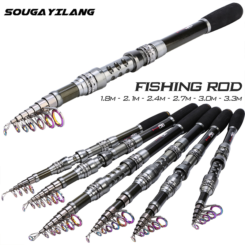Souilang cần câu đa năng 2.1-3.3m ống lồng bằng carbon Cần câu quay du lịch cầm tay dụng cụ câu cá pesca