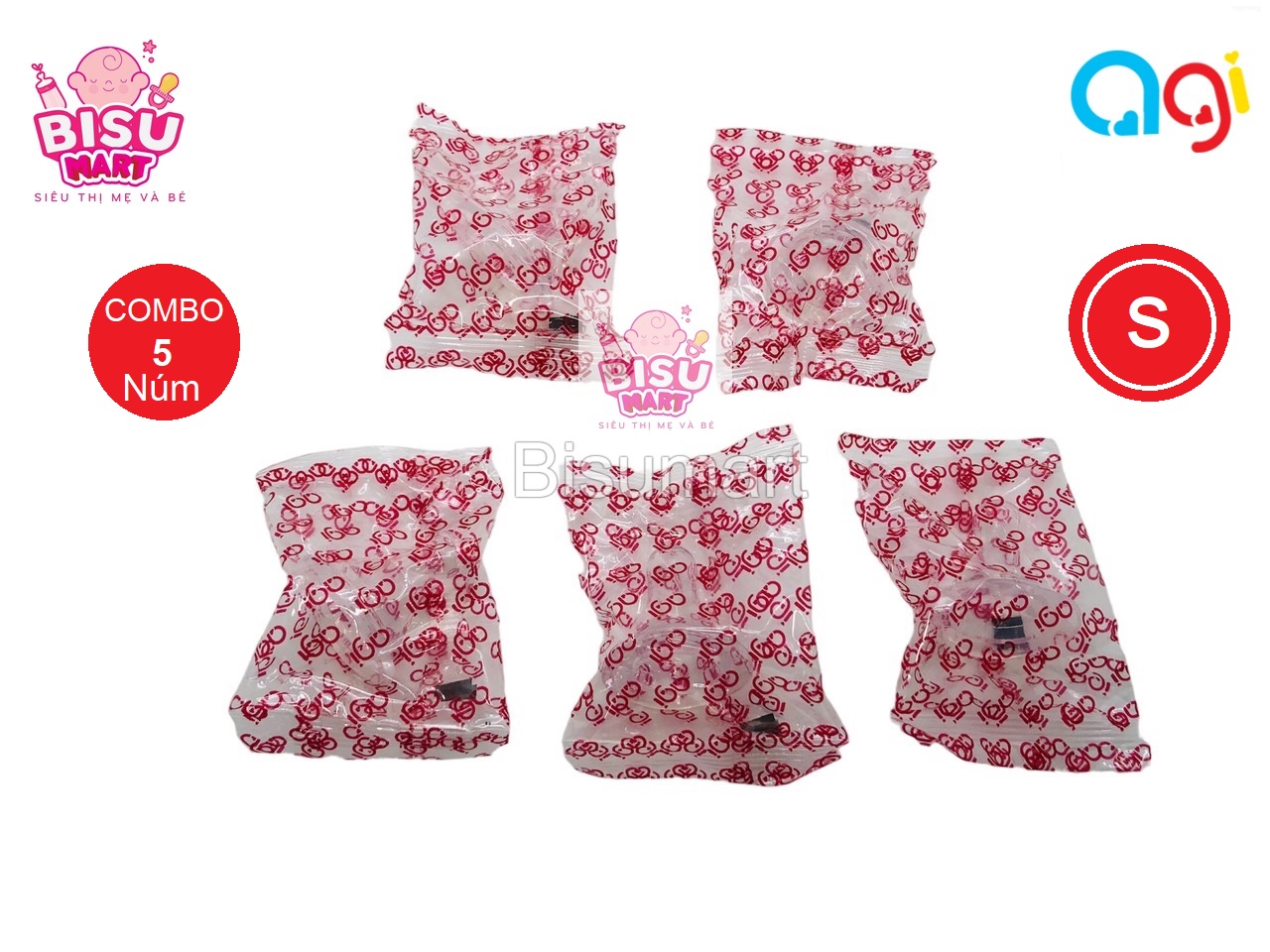 Combo 5 núm vú cổ hẹp cho bé agi size s, m, l