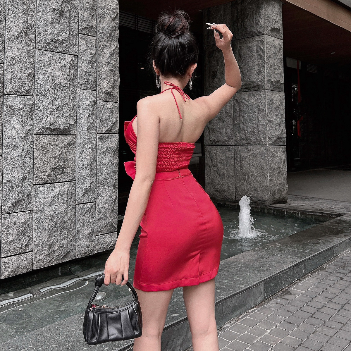 [NHẬP MÃ NOVFALAZSOCIAL02 GIẢM 40K ĐƠN 199K  ] Đầm cup Maybi cutout phối nơ 2 màu