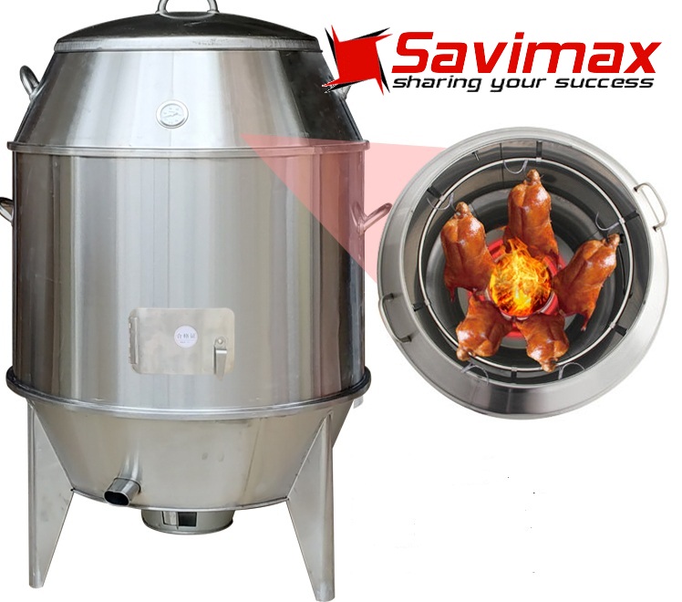 Lu quay gà vịt bếp than phi 80 inox tặng 15 móc và 15 xiên nướng