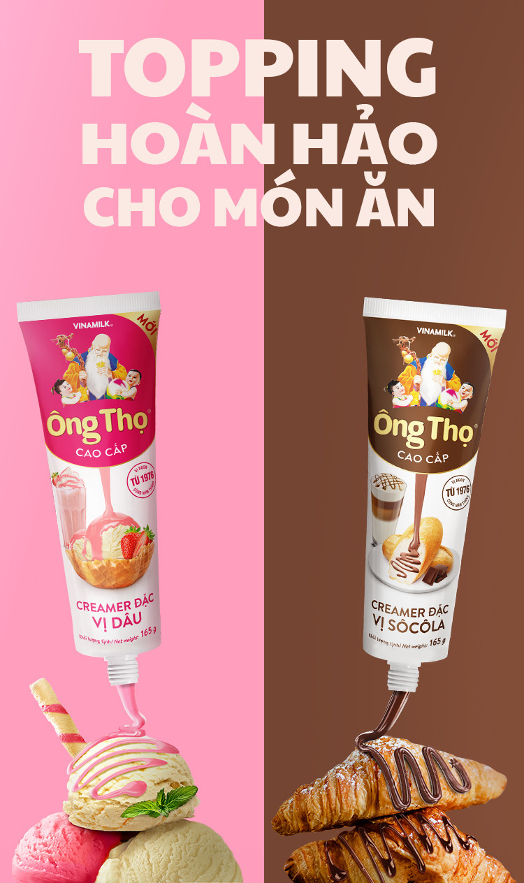 Combo 2 Tuýp Sữa đặc Ông Thọ vị vani/socola/dâu 165g