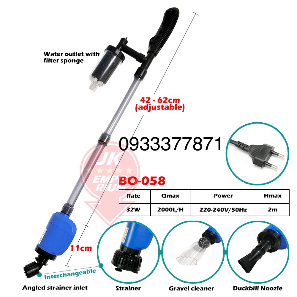 Máy hút vệ sinh hồ cá điện tích hợp đầu bơm sobo bo 058 - hàng công ty