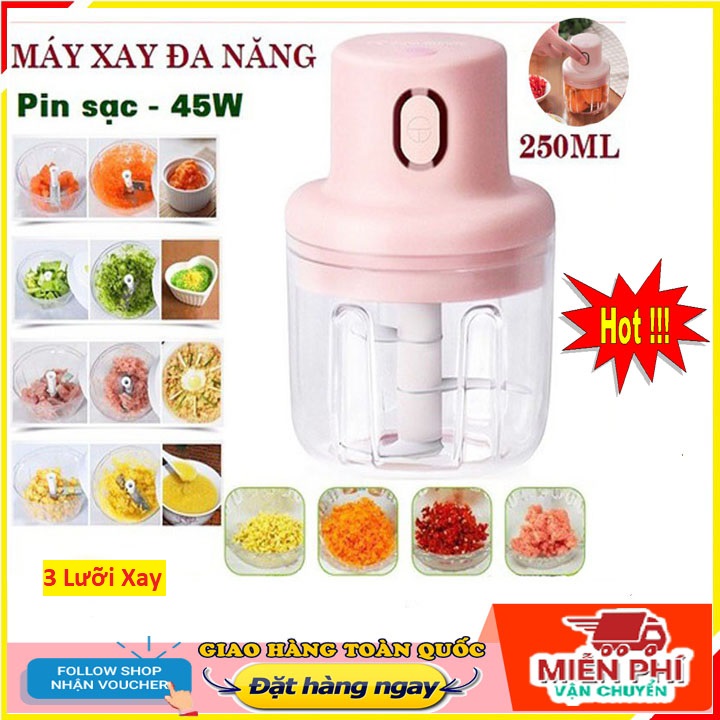 [ Hàng Chất Lượng ] Máy xay tỏi ớt, máy say tỏi ớt cầm tay mini, Máy xay mini cầm tay đa năng sạc pin cao cấp xay tỏi ớt, hành, rau củ quả dung tích 250ml máy xay thịt cầm tay làm xúc xích,máy say sinh tố mini cầm tay,xay cả đá
