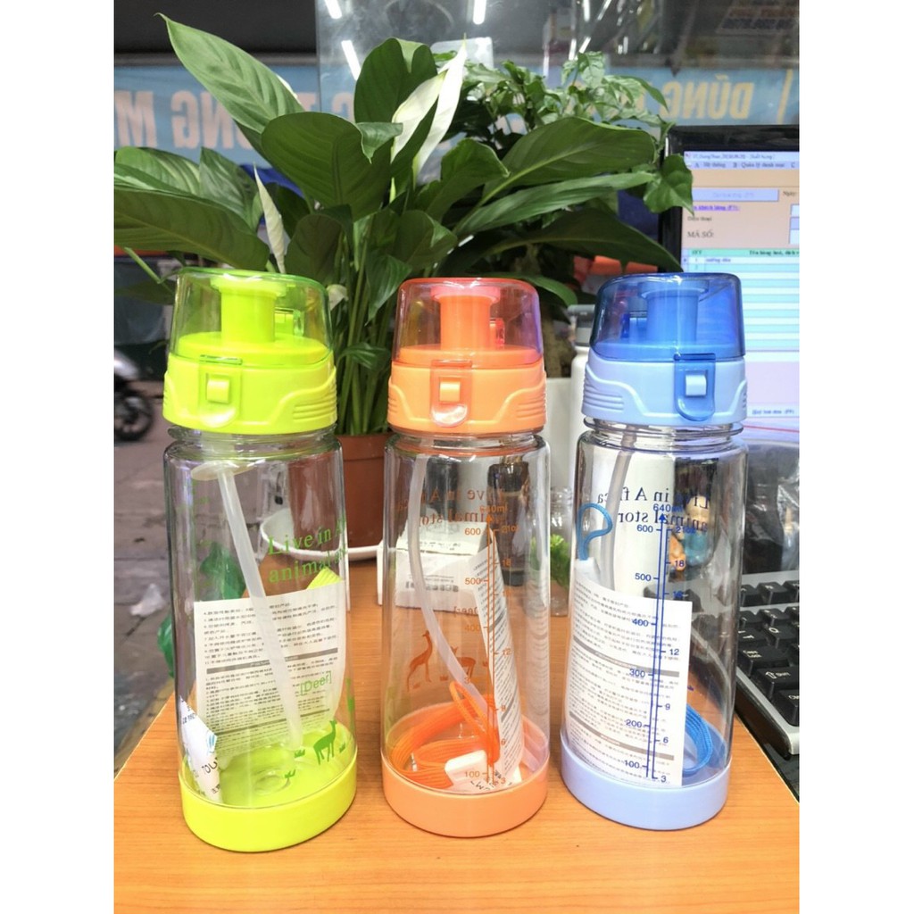 Bình nước có ống hút chia vạch 650ml #1878