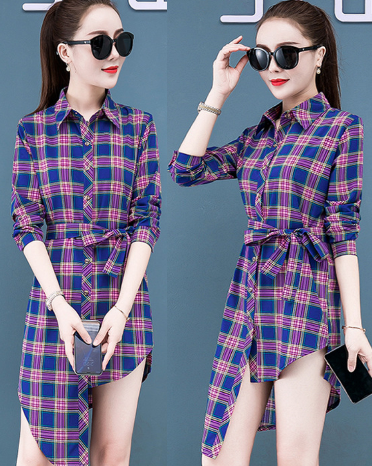 Váy Sơ Mi Lệch Tà Thắt Dây Eo Cá Tính DN067 Shop Mây Form Sơ Mi Dài
