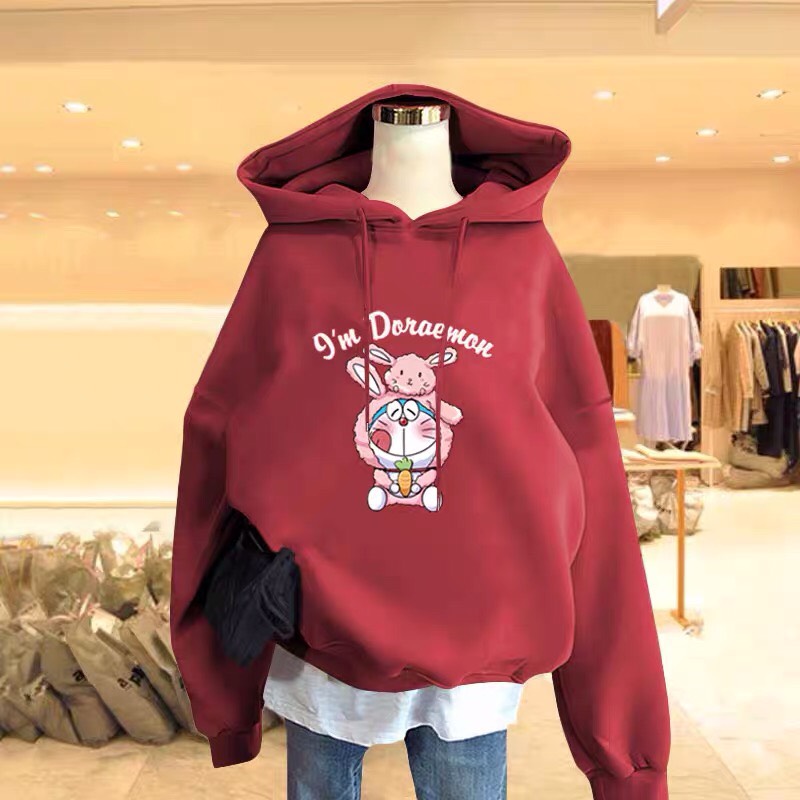 ÁO HOODIE NỈ COTTON MŨ 2 LỚP THỎ DORAA FOM RỘNG TAY BỒNG
