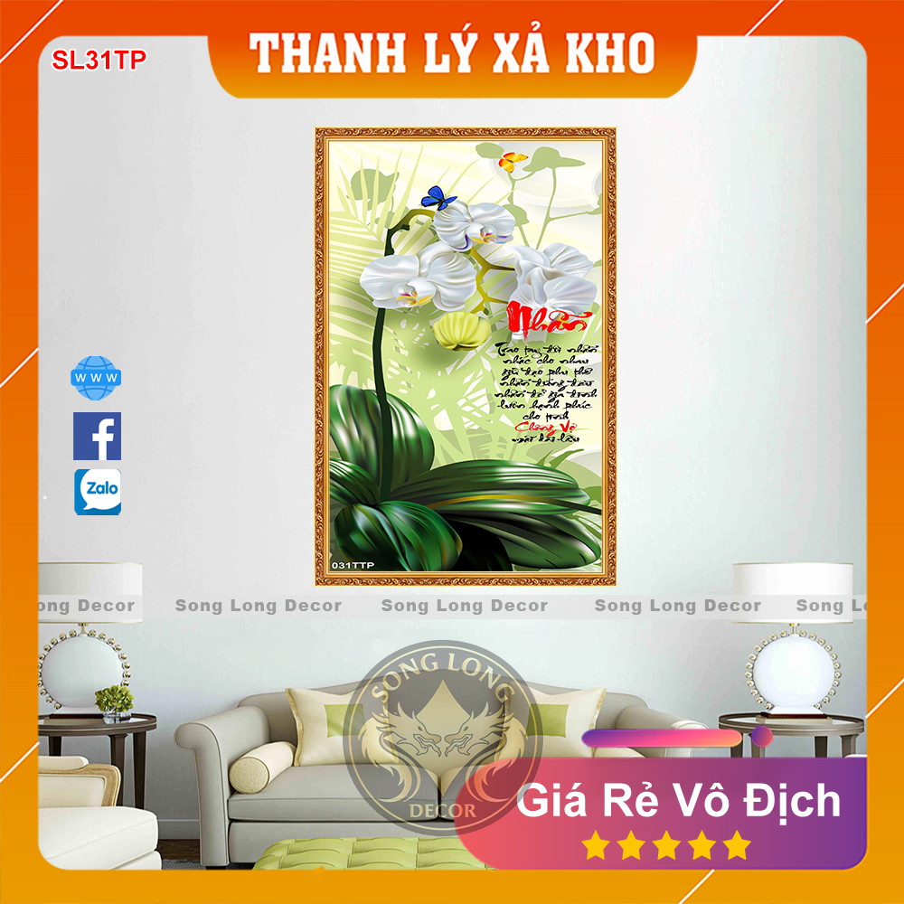 Tranh Dán Tường Chữ Nhẫn- SL31TP- Tranh 3d Thư Pháp - Song Long Decor