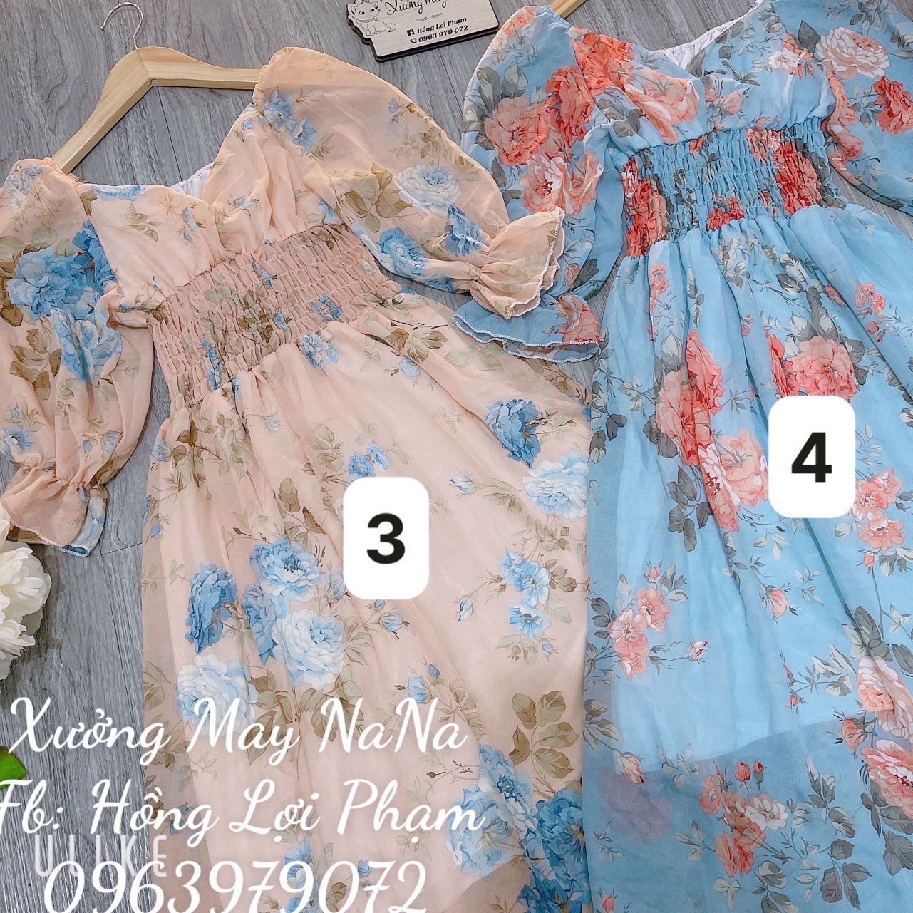 Đầm maxi tay phồng nhún ngực