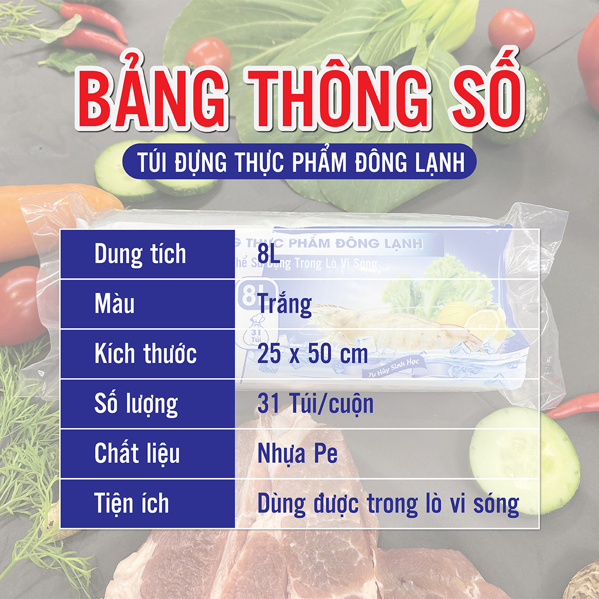 Túi đựng thực phẩm đông lạnh 8L Vipaco