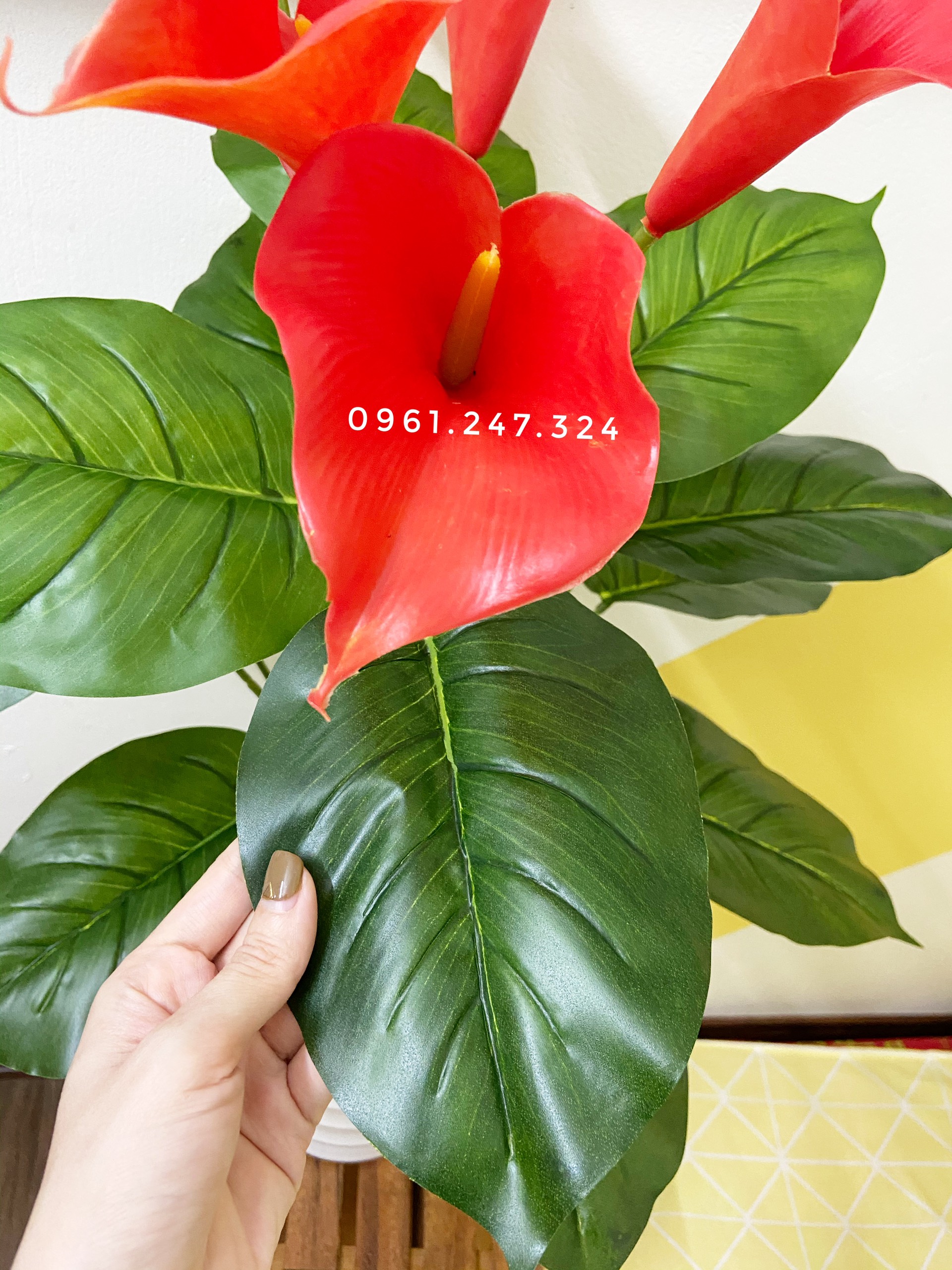 Cây giả - cây hoa rum đỏ 80cm
