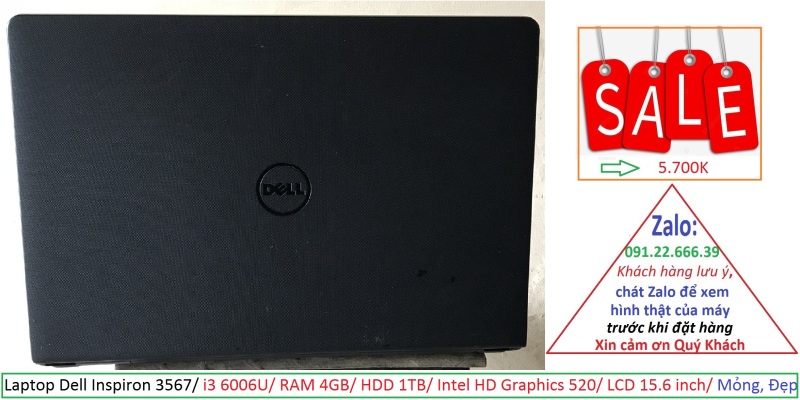 Bảng giá Laptop Dell Inspiron 3567/ i3 6006U/ RAM 4GB/ HDD 1TB/ Intel HD Graphics 520/ LCD 15.6 inch/ Mỏng, Đẹp Phong Vũ