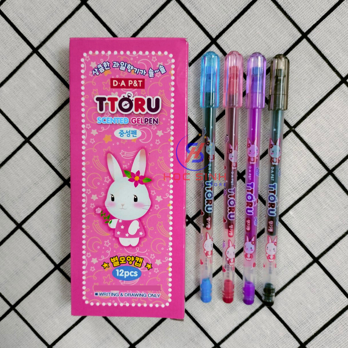 Hộp 12 Cây Bút Gel TTORU Hàn Quốc (Mực Xanh, Tím, Đỏ, Đen) - VPP Happy Kids
