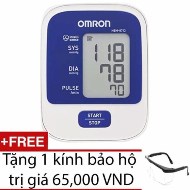 Máy đo huyết áp bắp tay Omron HEM-8712 (Trắng phối xanh) + Tặng 1 kính bảo hộ cao cấp