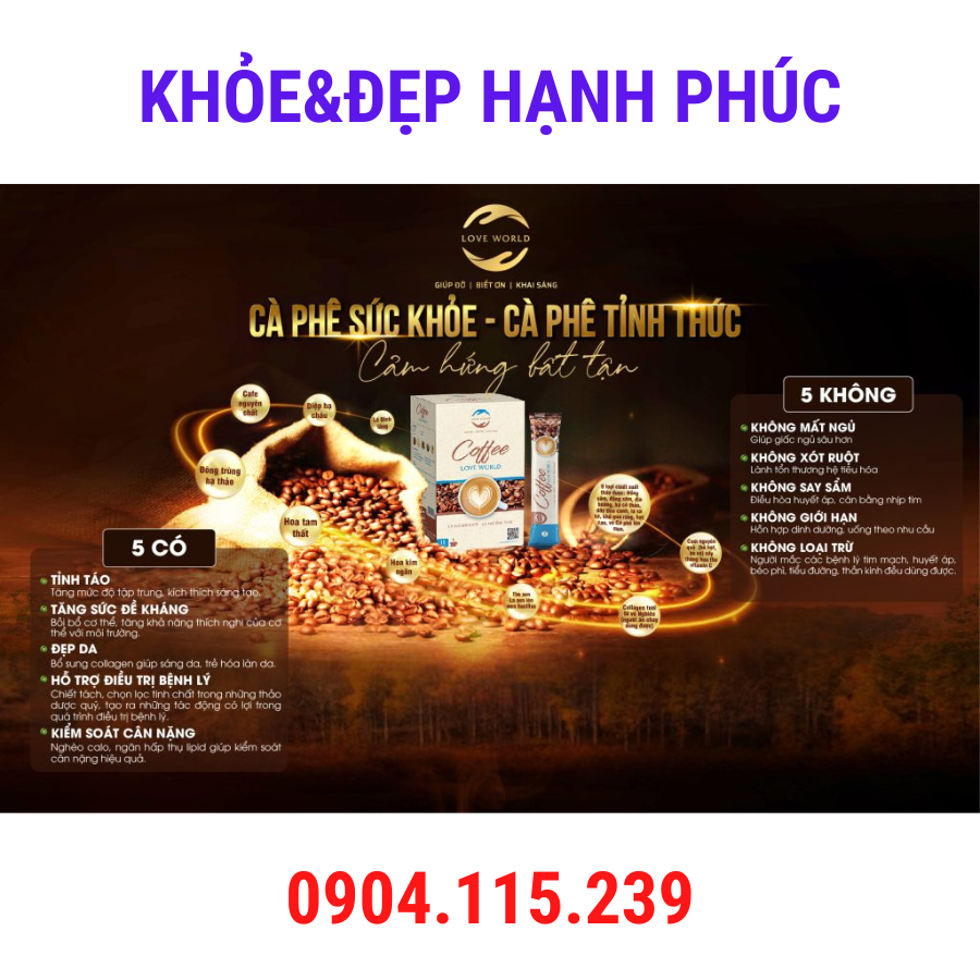 Coffee sữa Love World cà phê giảm cân – 15 gói/hộp