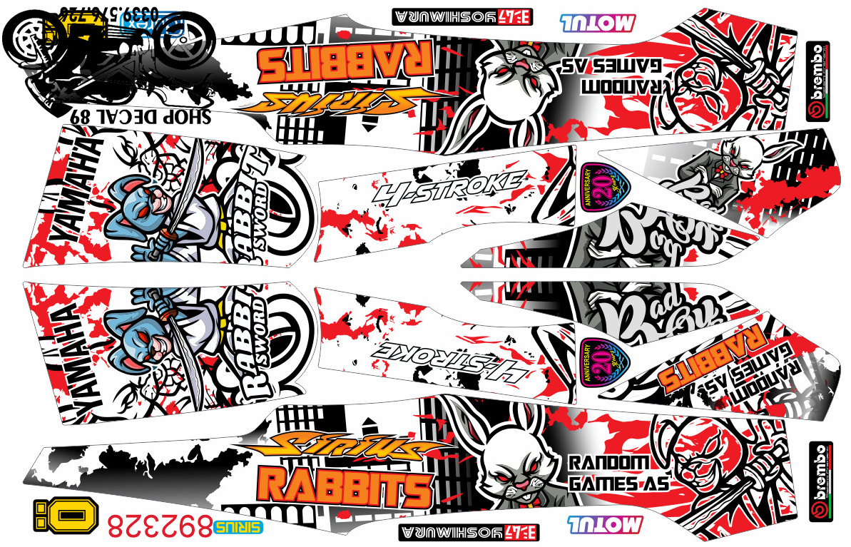 Tem chế Sirius 50 & 110 Thỏ Rabbit TRẮNG MS 892328 - Tem rời 3 lớp cao cấp - Dán xe trắng