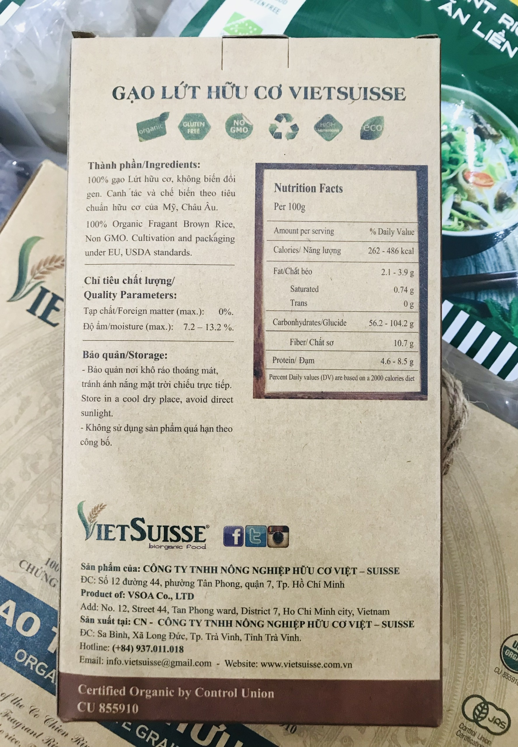 Gạo lứt hữu cơ Vietsuisse 1kg