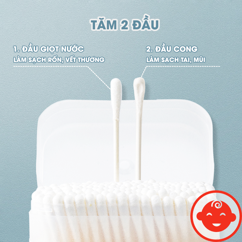 Tăm Bông Cho Bé Sơ Sinh Vcool (Hộp 200 Que)