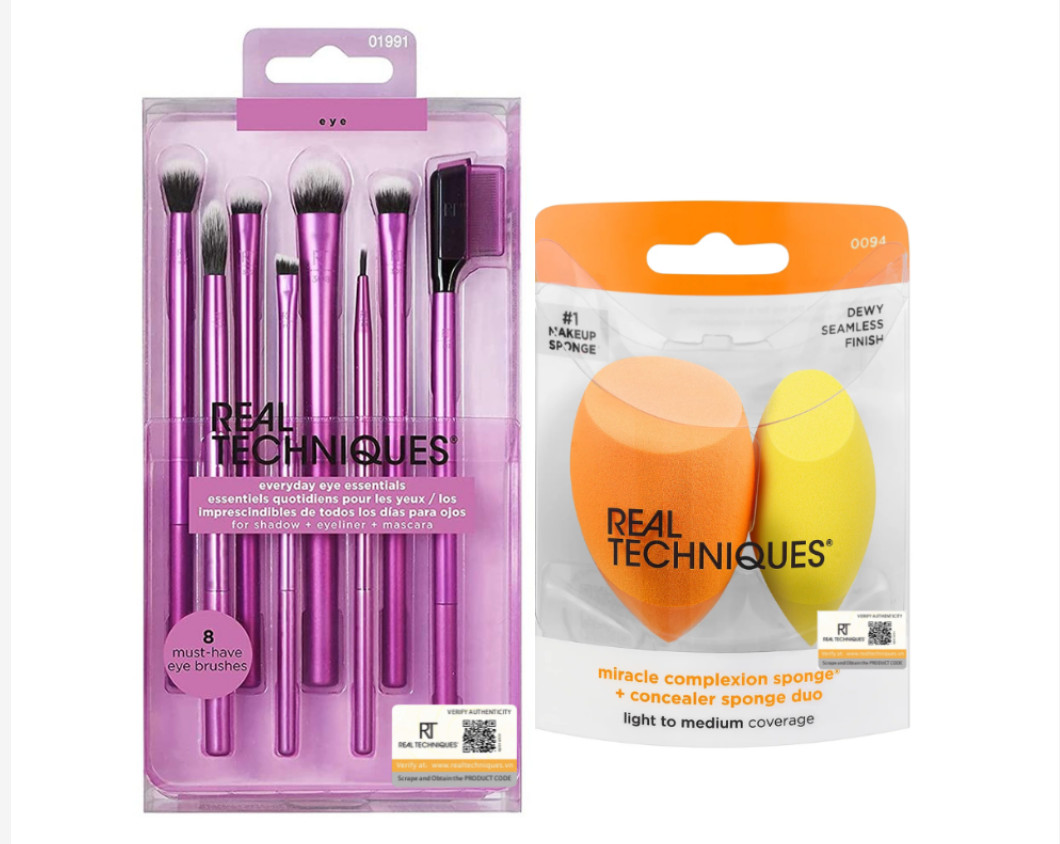 Combo bộ mắt 8 cây RT Real Techniques Eye Essentials 01991 kèm 2 mút đa năng RT Real Techniques Miracle Sponge 0094