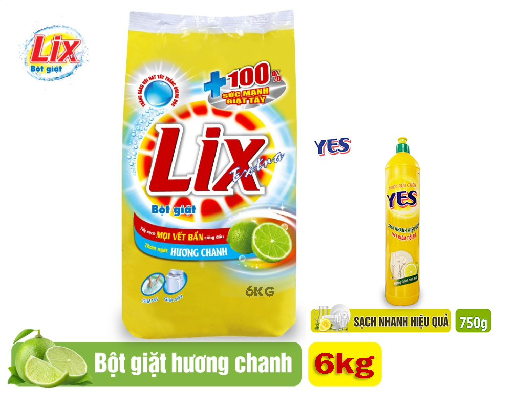 Bột giặt Lix Hương Chanh 5.5kg kèm nrc 750g